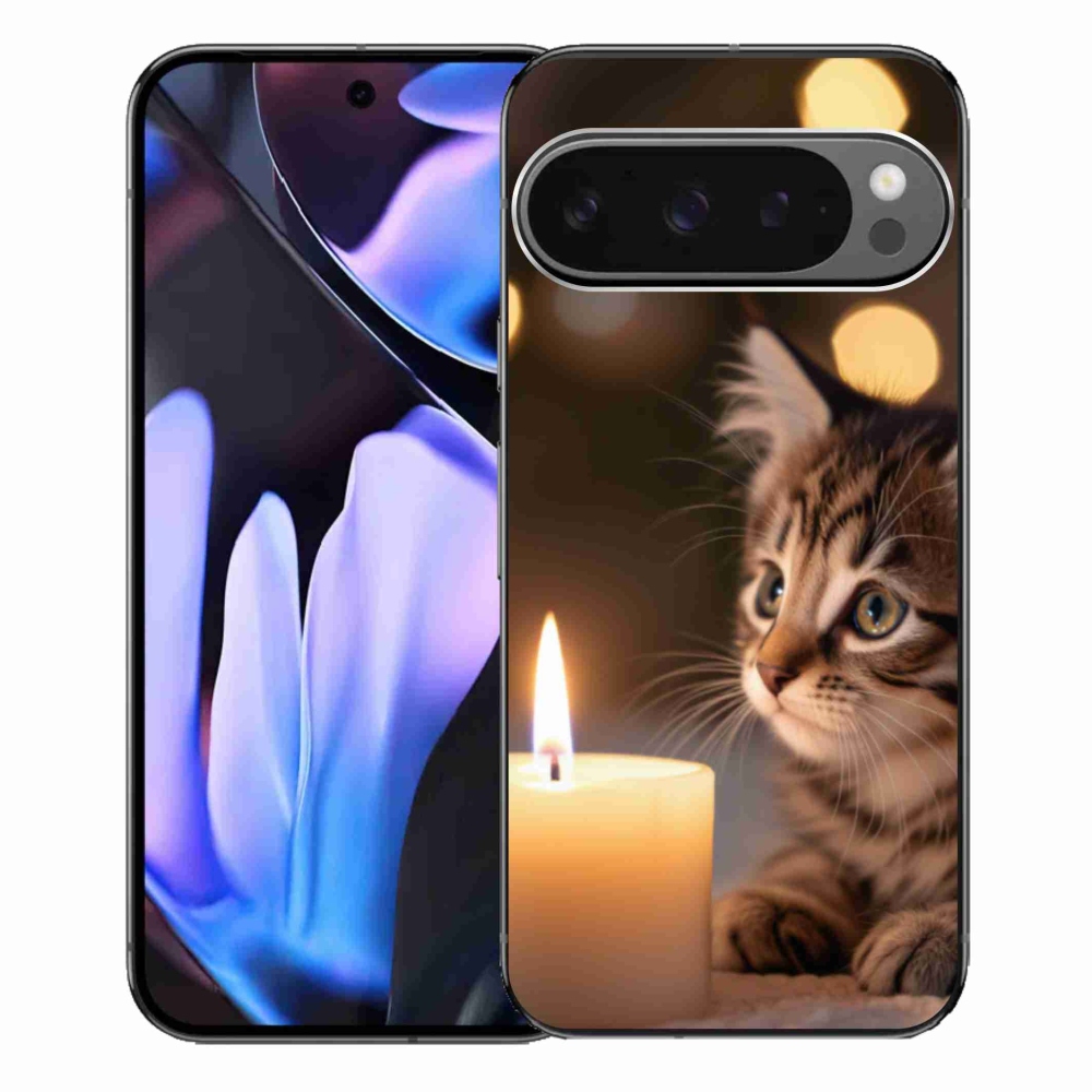 Gelový kryt mmCase na Google Pixel 9 Pro XL - kotě a svíčka