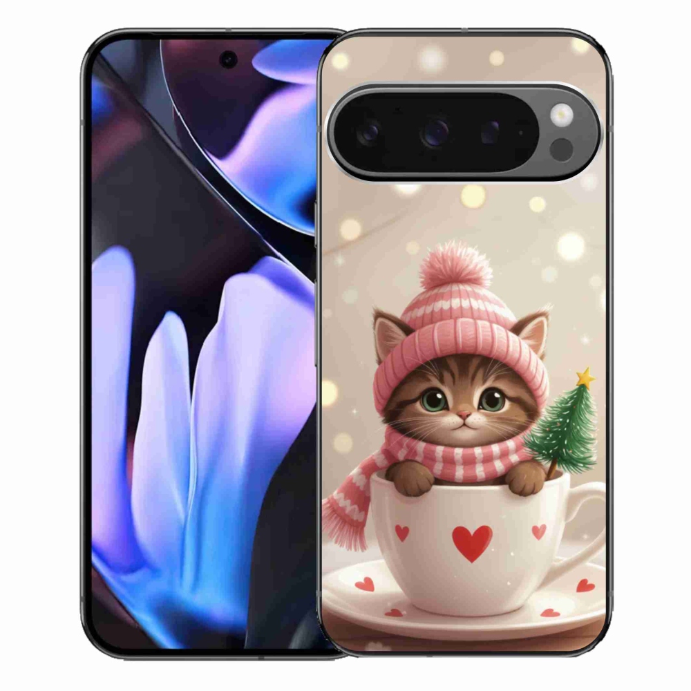 Gelový kryt mmCase na Google Pixel 9 Pro XL - vánoční kotě v hrnku