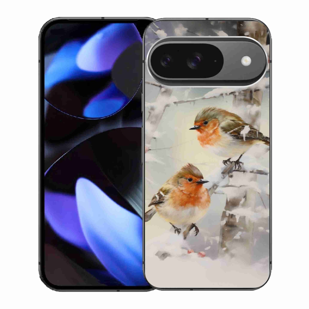 Gelový kryt mmCase na Google Pixel 9 - ptáčci v zimě