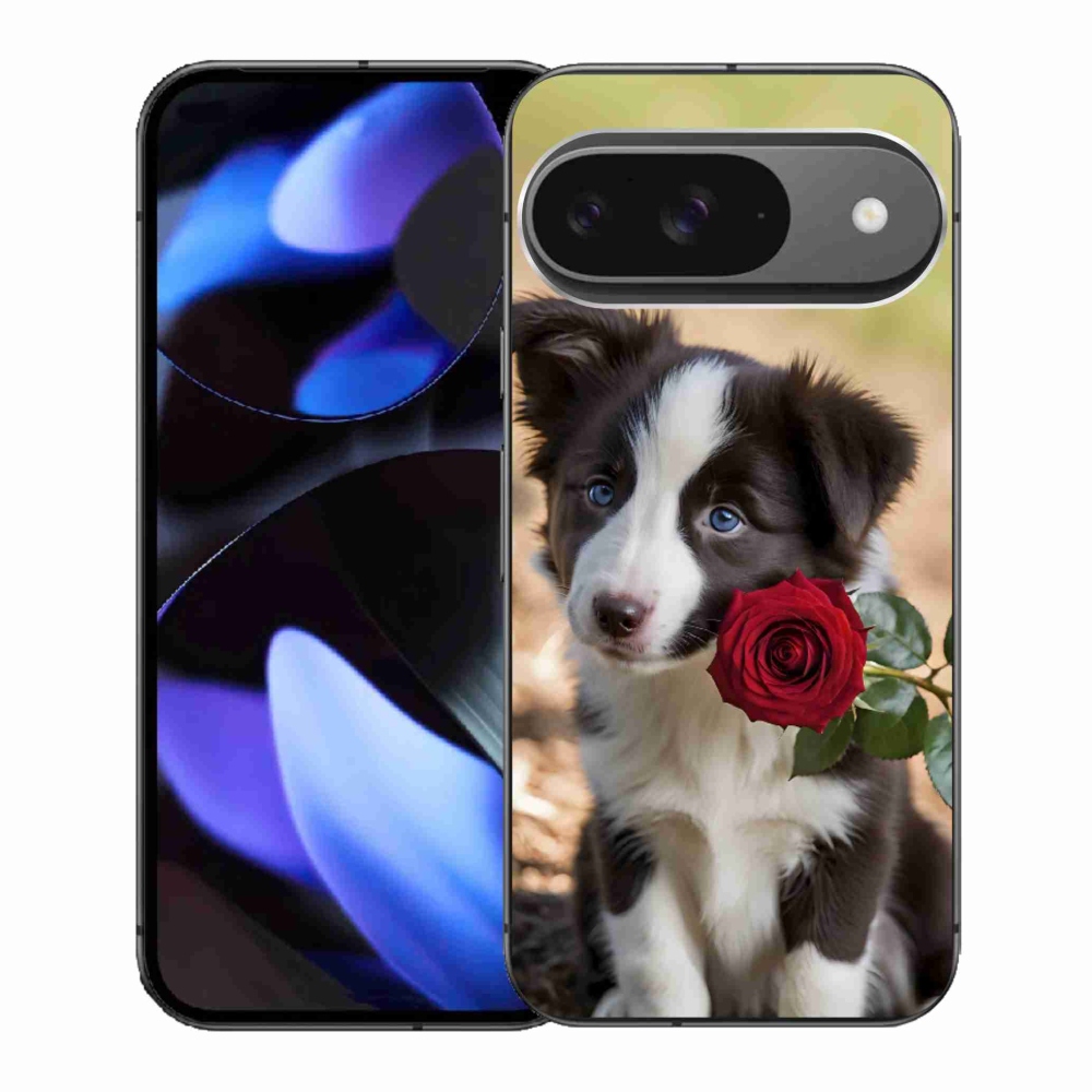 Gelový kryt mmCase na Google Pixel 9 - roztomilá border kolie s růží