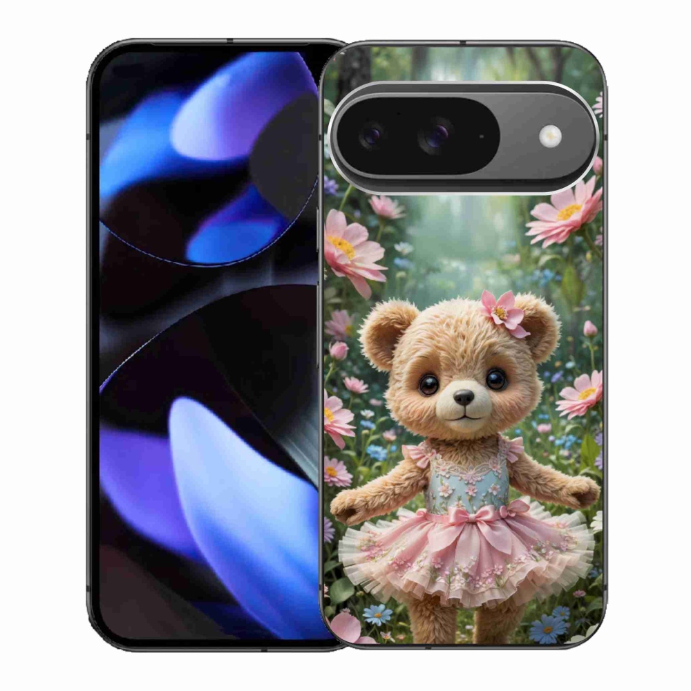 Gelový kryt mmCase na Google Pixel 9 - roztomilý medvídek v květinách