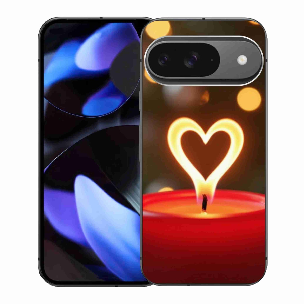 Gelový kryt mmCase na Google Pixel 9 - srdce z plamene