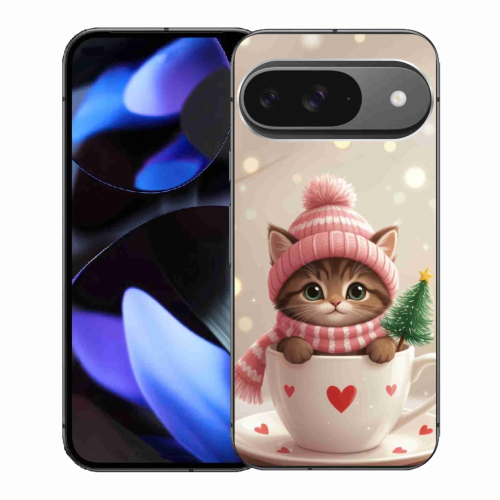 Gelový kryt mmCase na Google Pixel 9 - vánoční kotě v hrnku