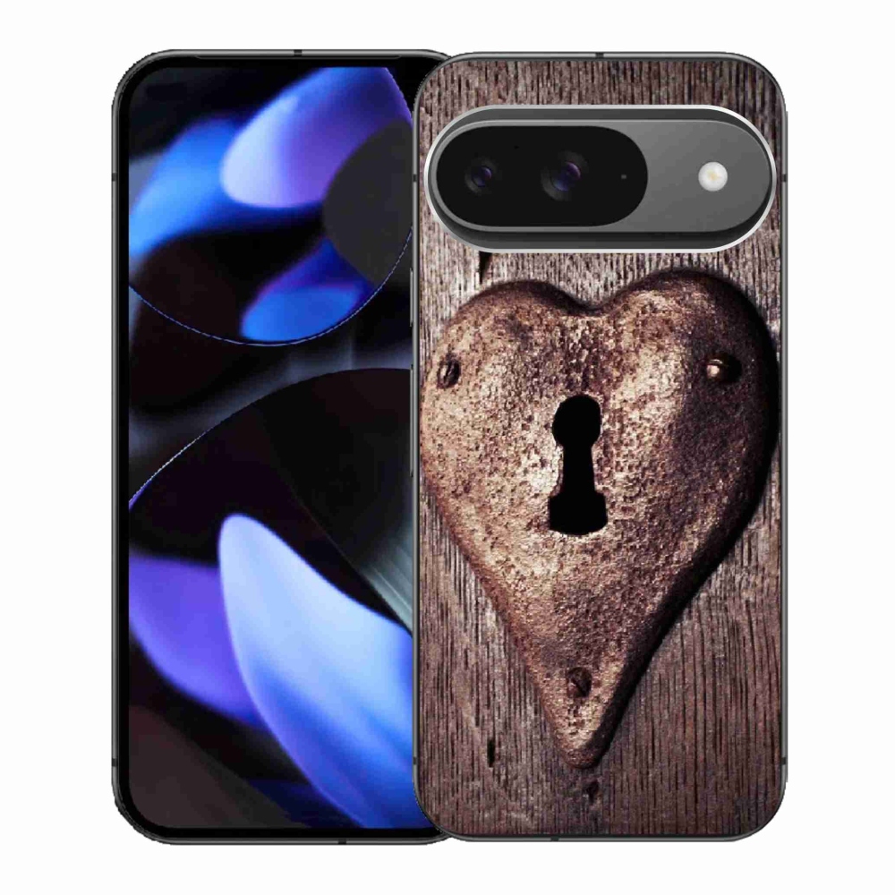 Gelový kryt mmCase na Google Pixel 9 - zámek ve tvaru srdce