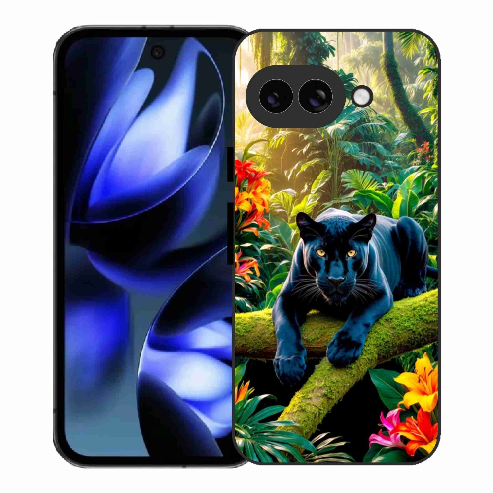Gelový kryt mmCase na Google Pixel 9a - černý panter v džungli