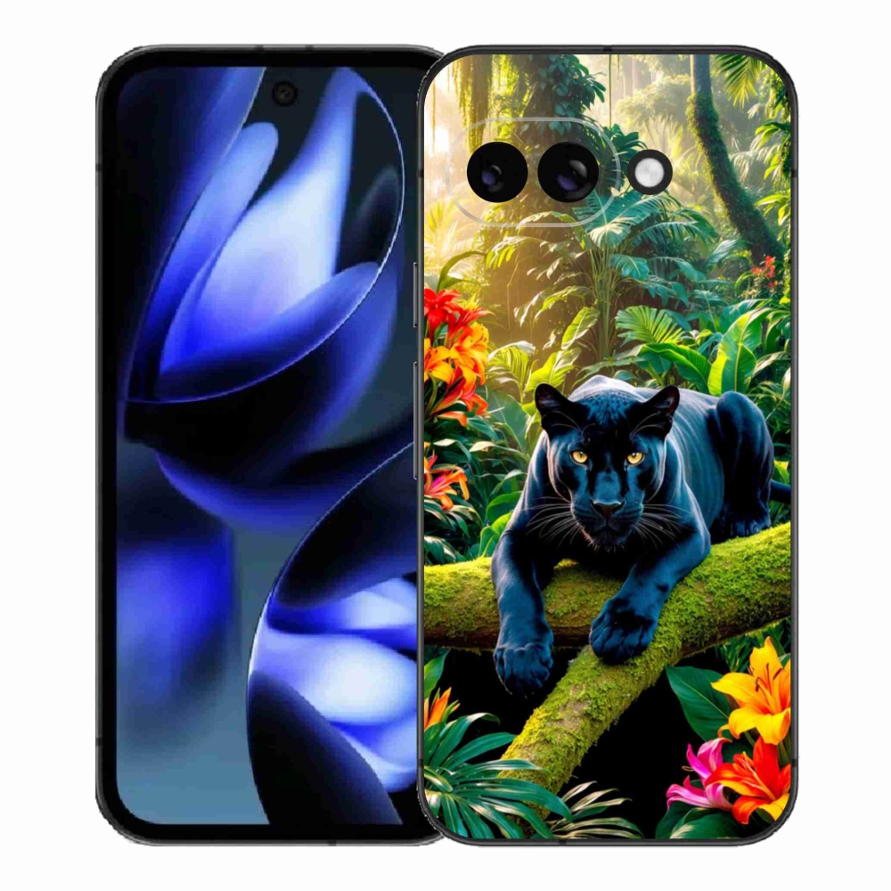 Gelový kryt mmCase na Google Pixel 9a - černý panter v džungli