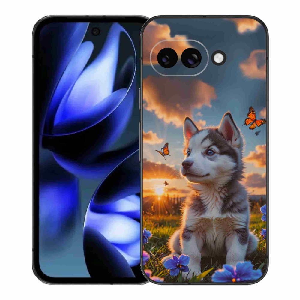 Gelový kryt mmCase na Google Pixel 9a - husky při západu slunce