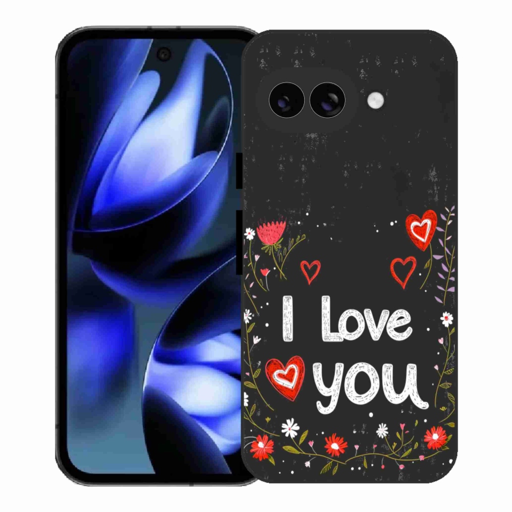 Gelový kryt mmCase na Google Pixel 9a - I love you černé pozadí