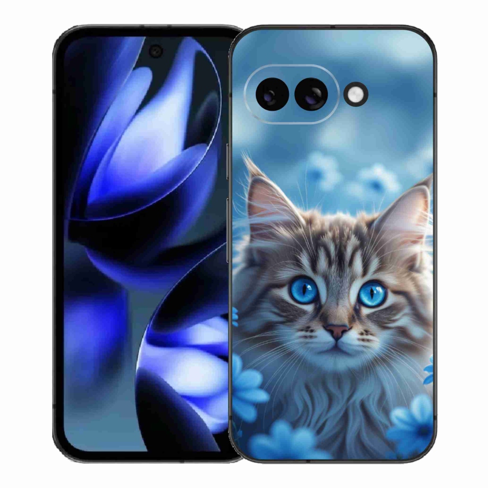 Gelový kryt mmCase na Google Pixel 9a - koťátko v modrých květech