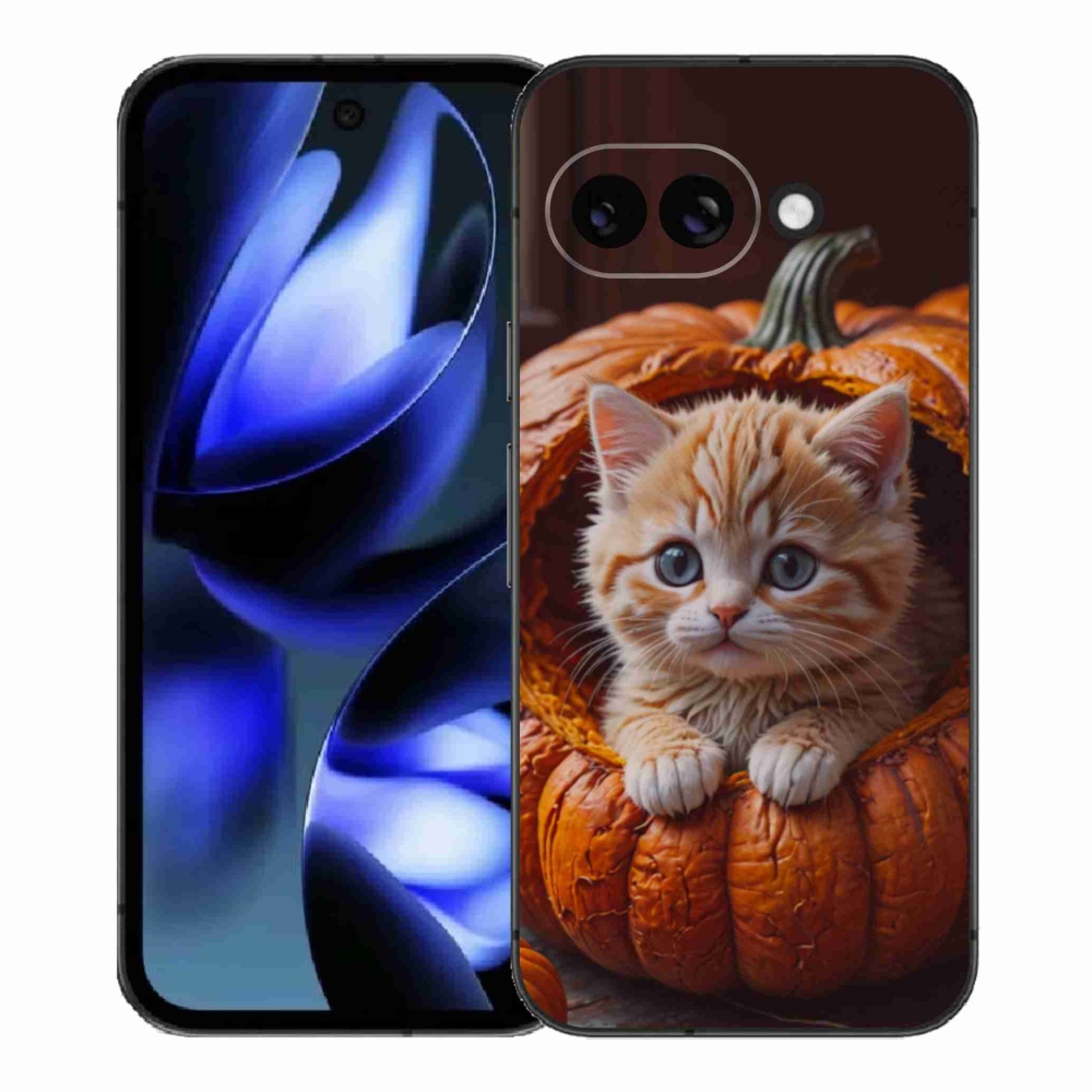 Gelový kryt mmCase na Google Pixel 9a - kotě a dýně 2