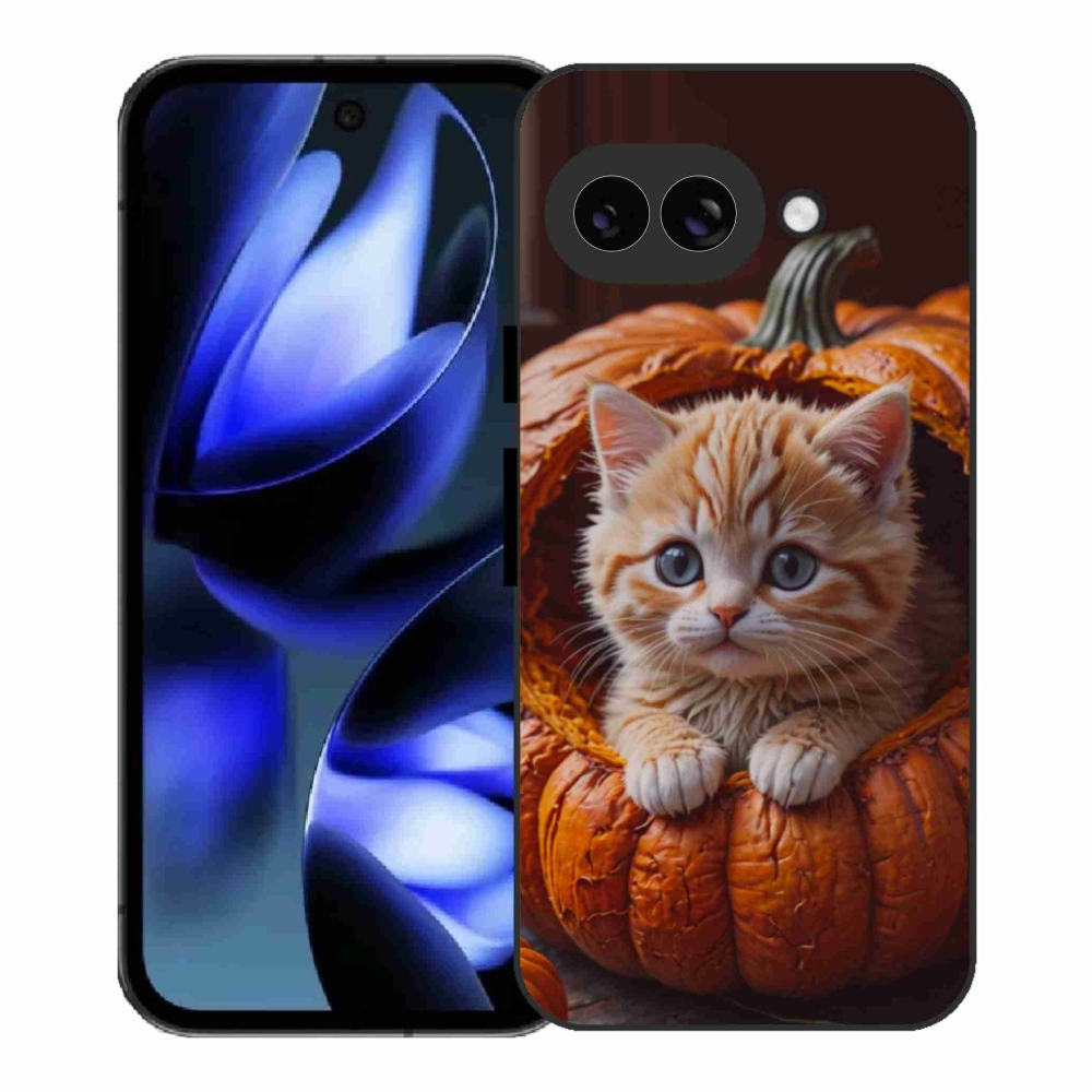Gelový kryt mmCase na Google Pixel 9a - kotě a dýně 2