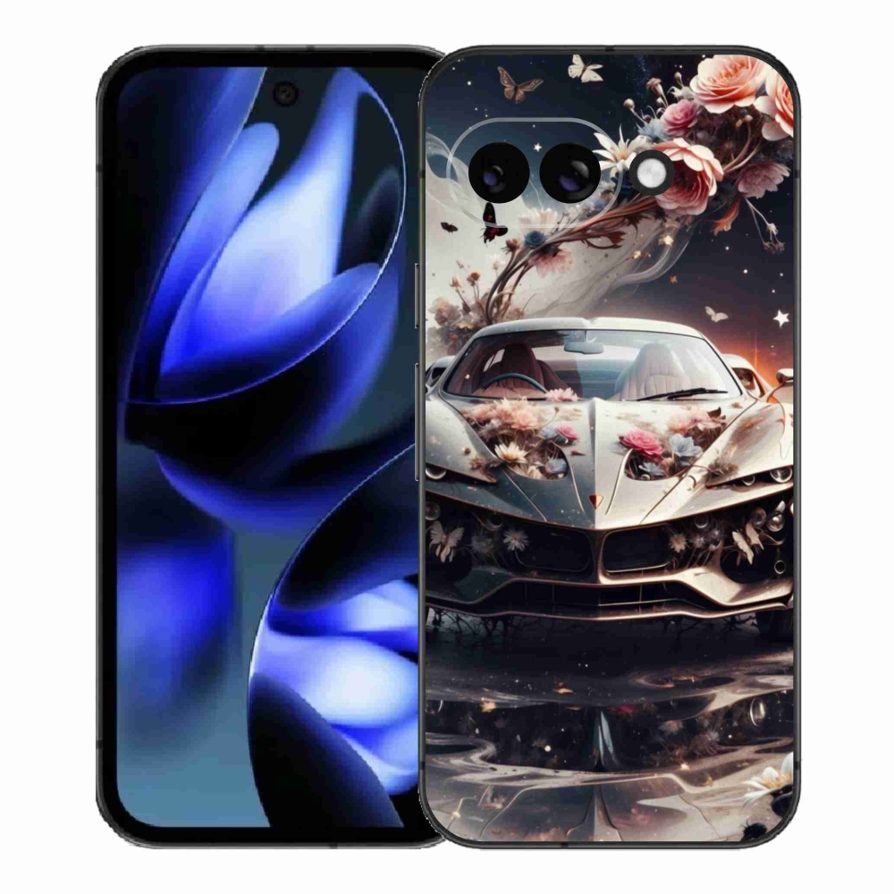 Gelový kryt mmCase na Google Pixel 9a - květinový sportovní vůz