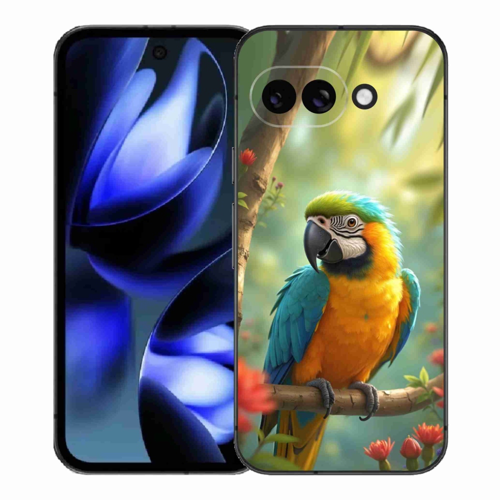 Gelový kryt mmCase na Google Pixel 9a - papoušek ara modrožlutá