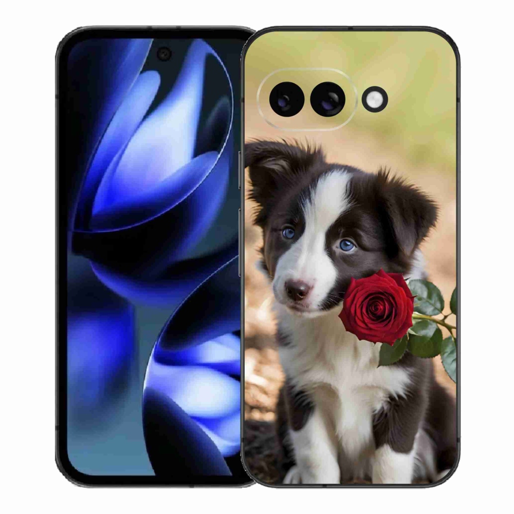 Gelový kryt mmCase na Google Pixel 9a - roztomilá border kolie s růží