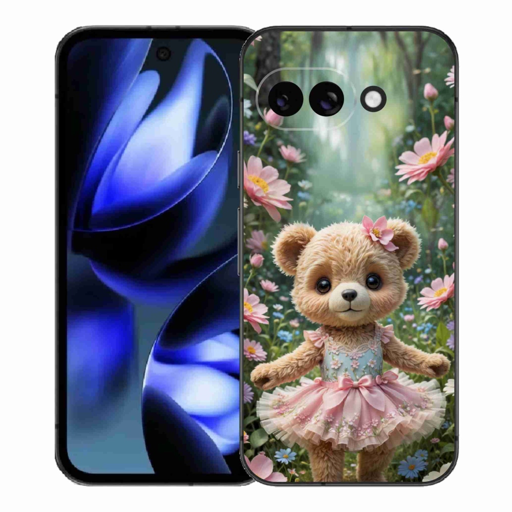 Gelový kryt mmCase na Google Pixel 9a - roztomilý medvídek v květinách