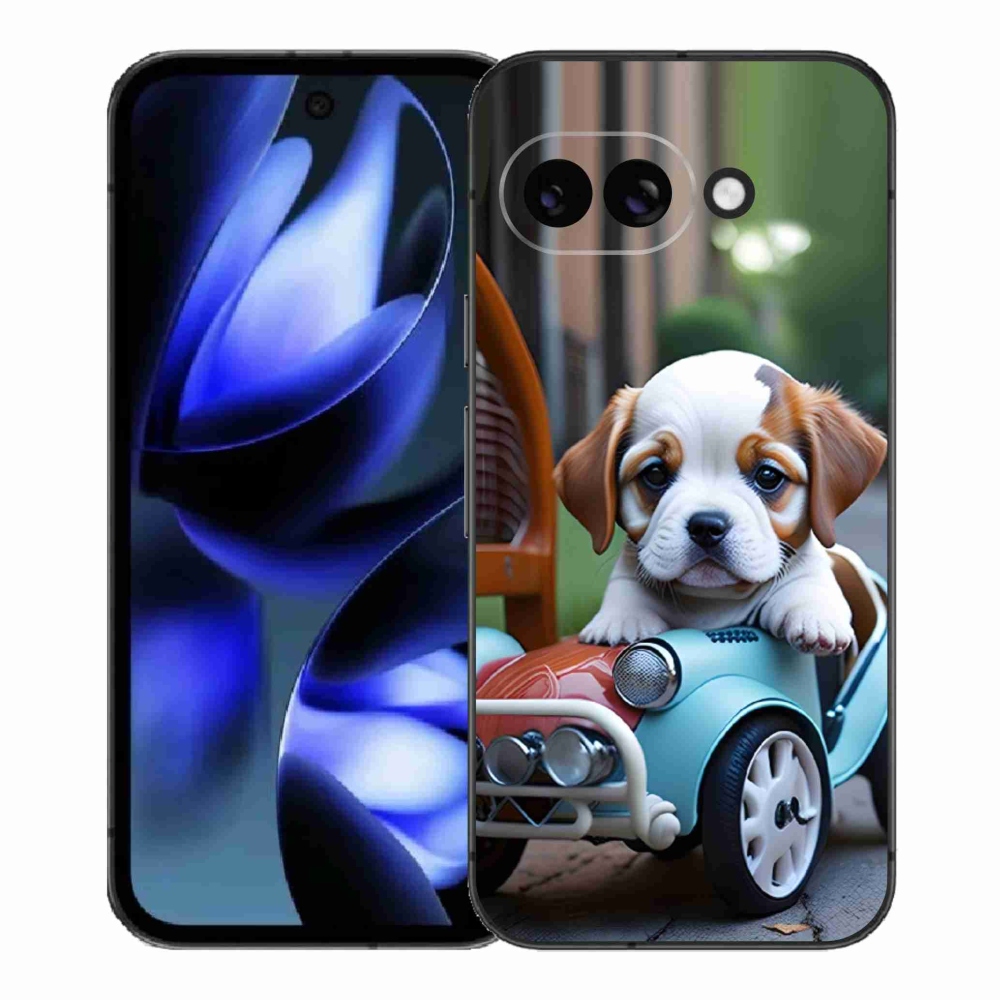 Gelový kryt mmCase na Google Pixel 9a - štěně v retro autě
