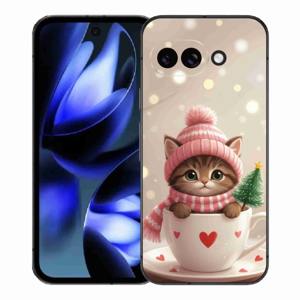 Gelový kryt mmCase na Google Pixel 9a - vánoční kotě v hrnku