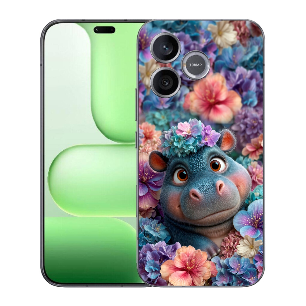 Gelový kryt mmCase na Honer 600 Lite - hrošík v květinách