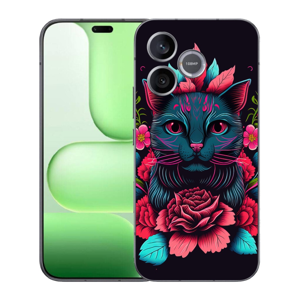 Gelový kryt mmCase na Honer 600 Lite - květiny a kočka