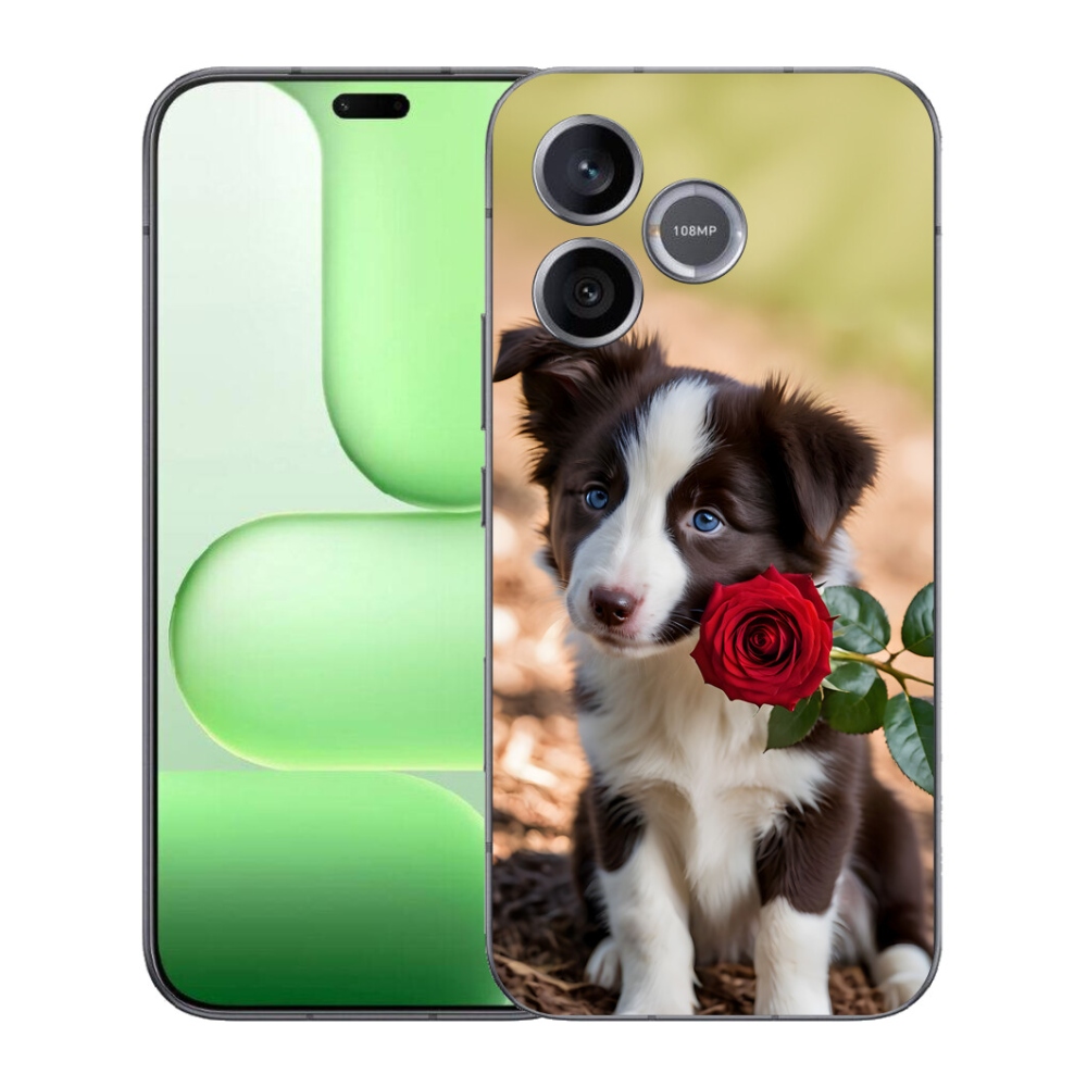 Gelový kryt mmCase na Honer 600 Lite - roztomilá border kolie s růží
