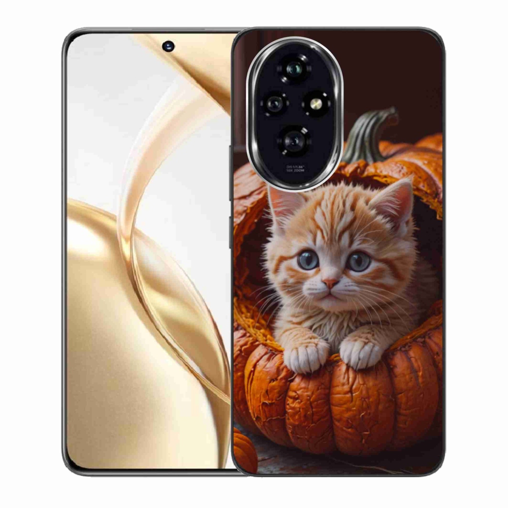 Gelový kryt mmCase na Honor 200 5G - kotě a dýně 2