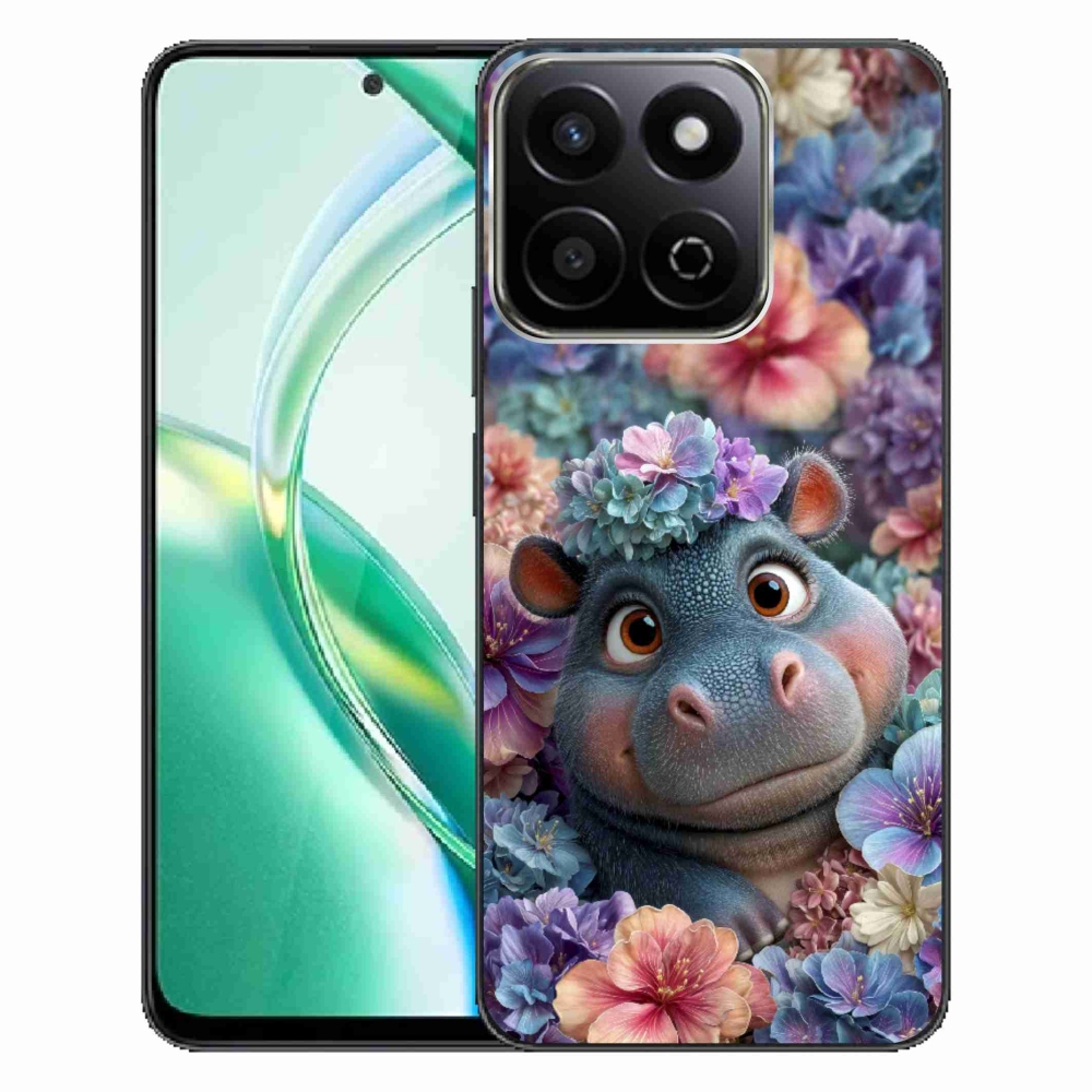 Gelový kryt mmCase na Honor 200 Smart 5G - hrošík v květinách