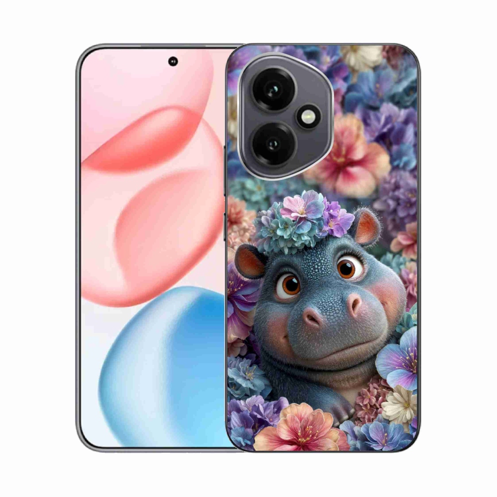 Gelový kryt mmCase na Honor 400 - hrošík v květinách