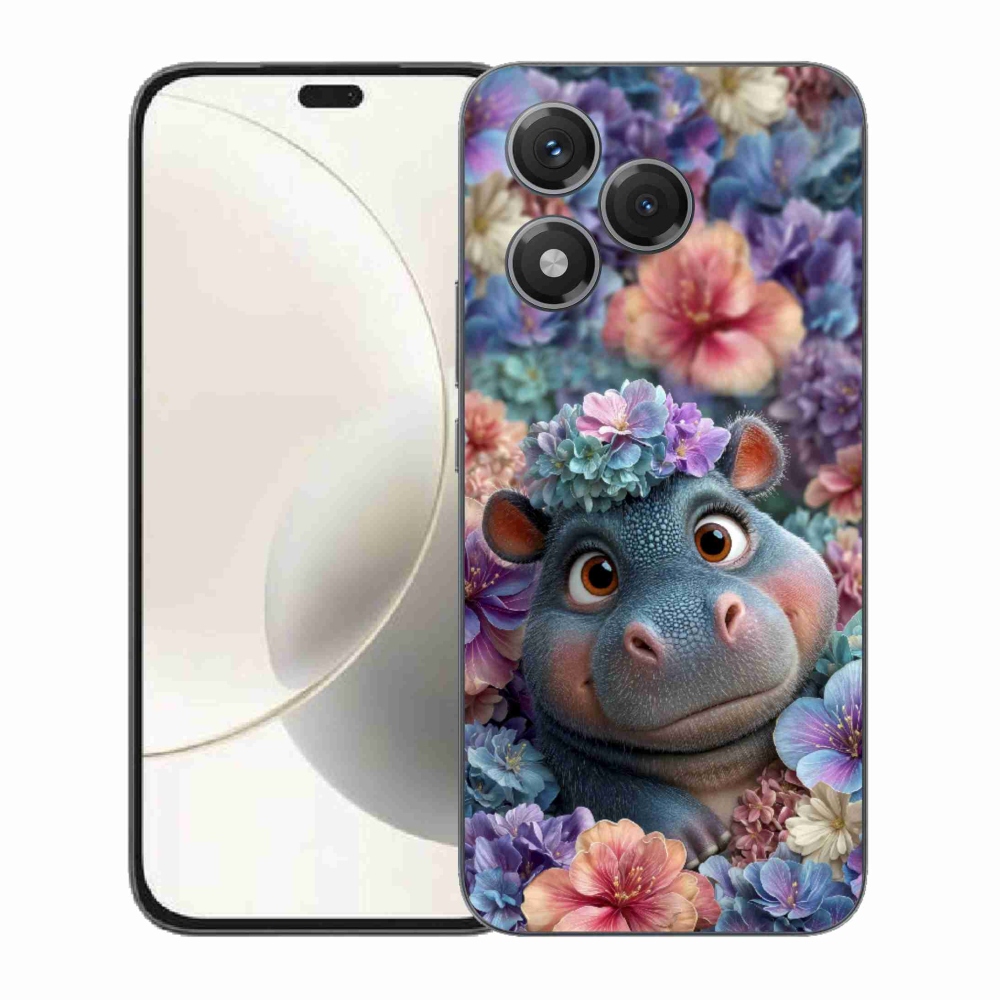 Gelový kryt mmCase na Honor 400 Lite - hrošík v květinách