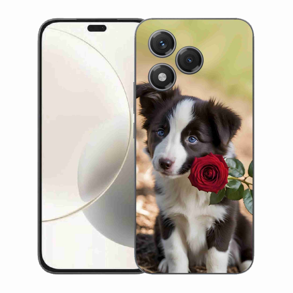 Gelový kryt mmCase na Honor 400 Lite - roztomilá border kolie s růží
