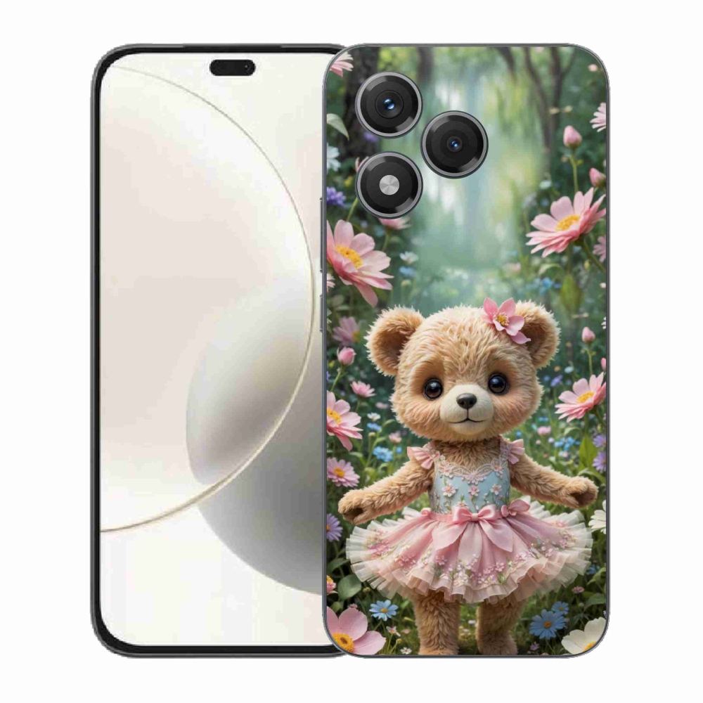 Gelový kryt mmCase na Honor 400 Lite - roztomilý medvídek v květinách