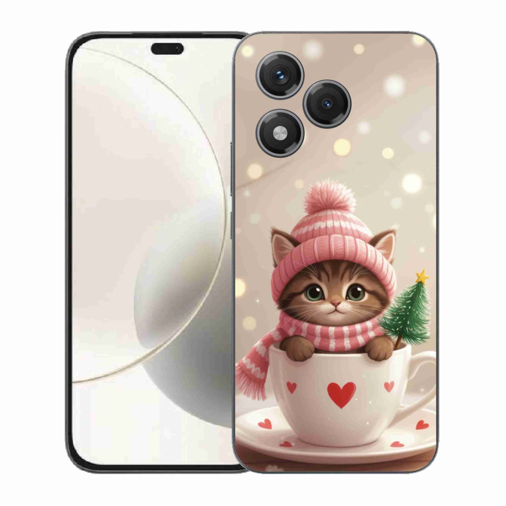 Gelový kryt mmCase na Honor 400 Lite - vánoční kotě v hrnku