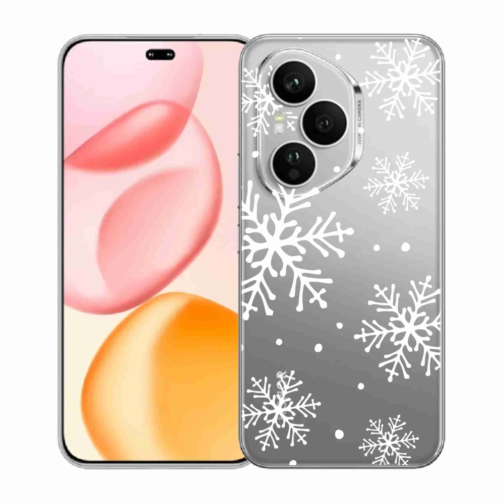 Gelový kryt mmCase na Honor 400 Pro - bílé vločky na průhledném pozadí