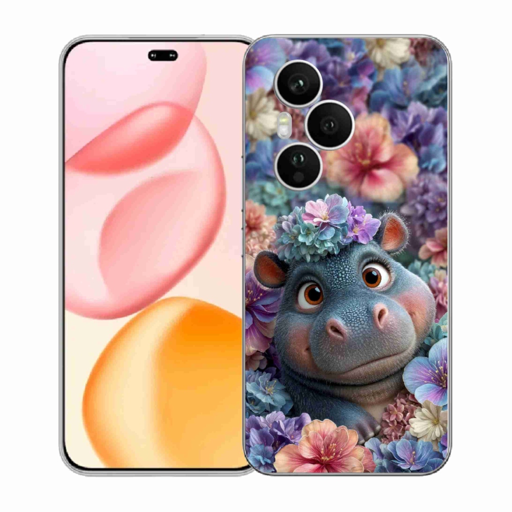 Gelový kryt mmCase na Honor 400 Pro - hrošík v květinách