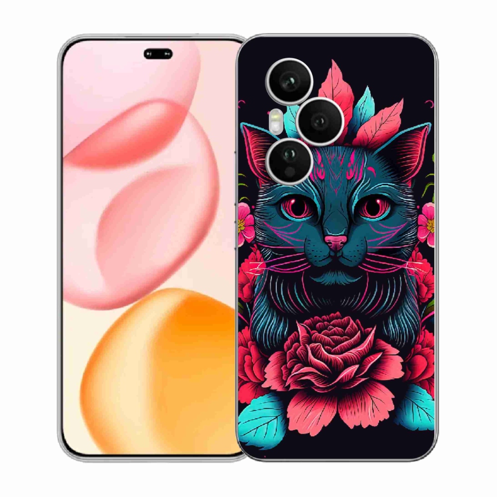 Gelový kryt mmCase na Honor 400 Pro - květiny a kočka
