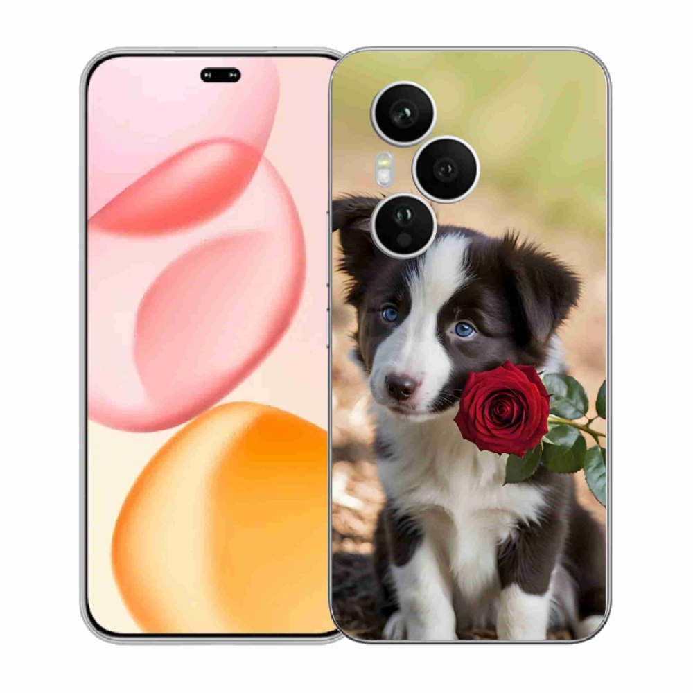 Gelový kryt mmCase na Honor 400 Pro - roztomilá border kolie s růží