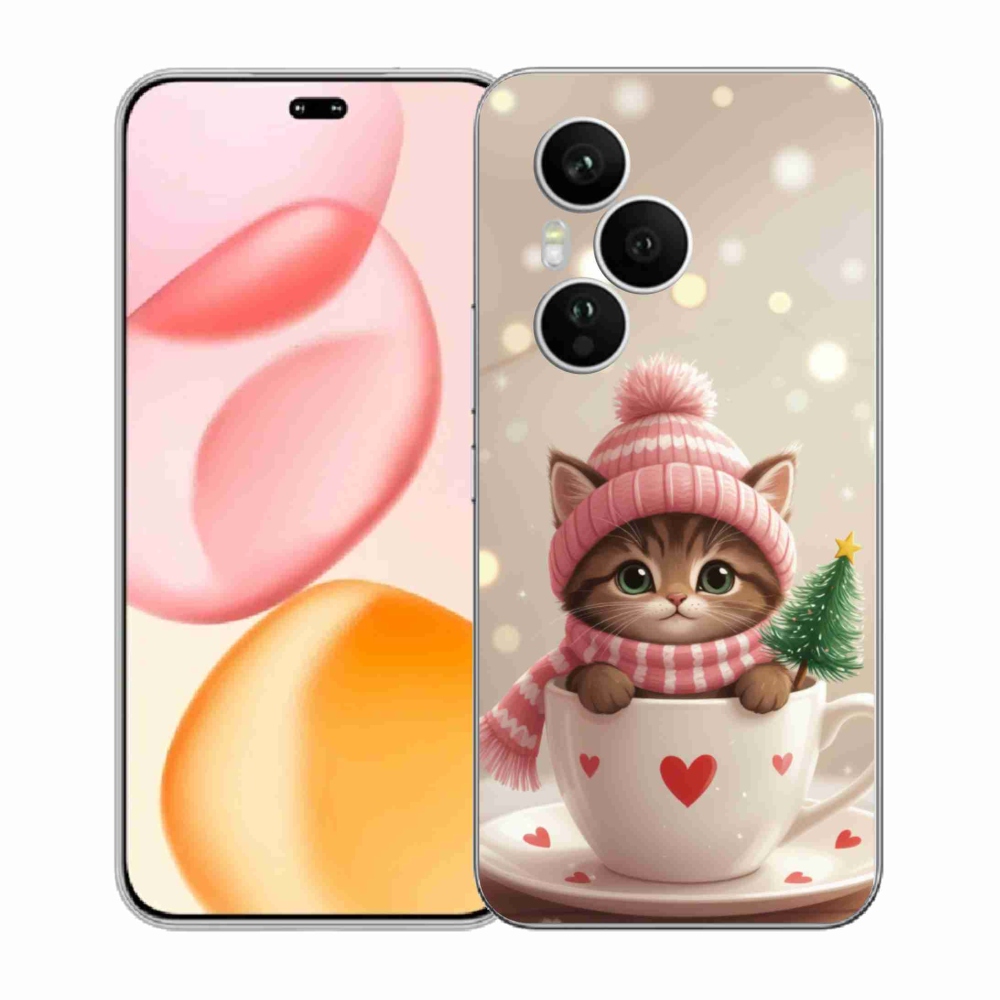 Gelový kryt mmCase na Honor 400 Pro - vánoční kotě v hrnku