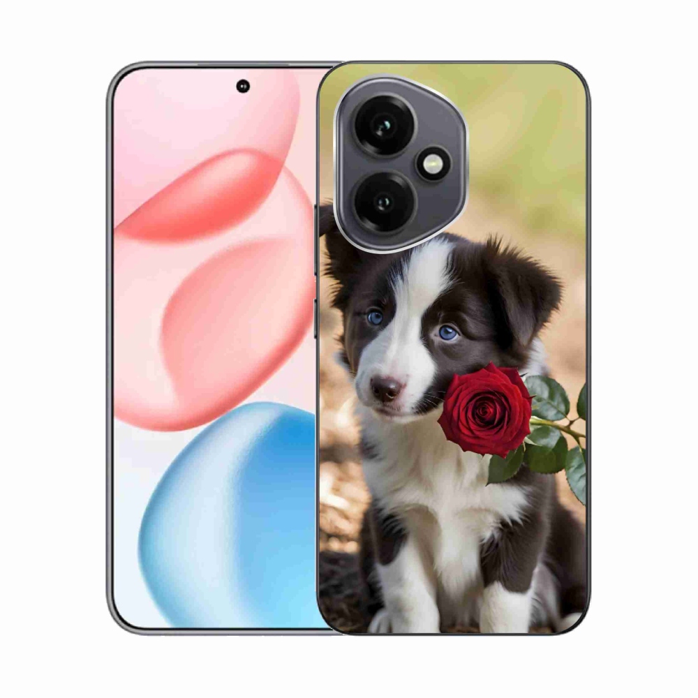 Gelový kryt mmCase na Honor 400 - roztomilá border kolie s růží
