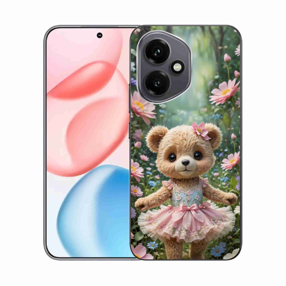 Gelový kryt mmCase na Honor 400 - roztomilý medvídek v květinách