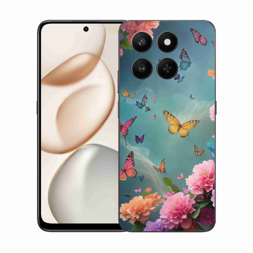 Gelový kryt mmCase na Honor 400 Smart 5G/4G/Honor X7d - barevné květy a motýli