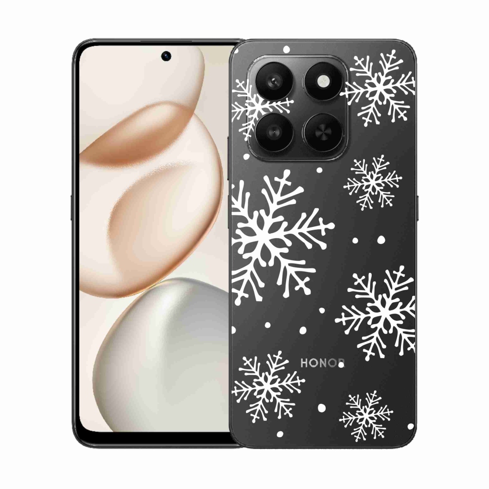 Gelový kryt mmCase na Honor 400 Smart 5G/4G/Honor X7d - bílé vločky na průhledném pozadí