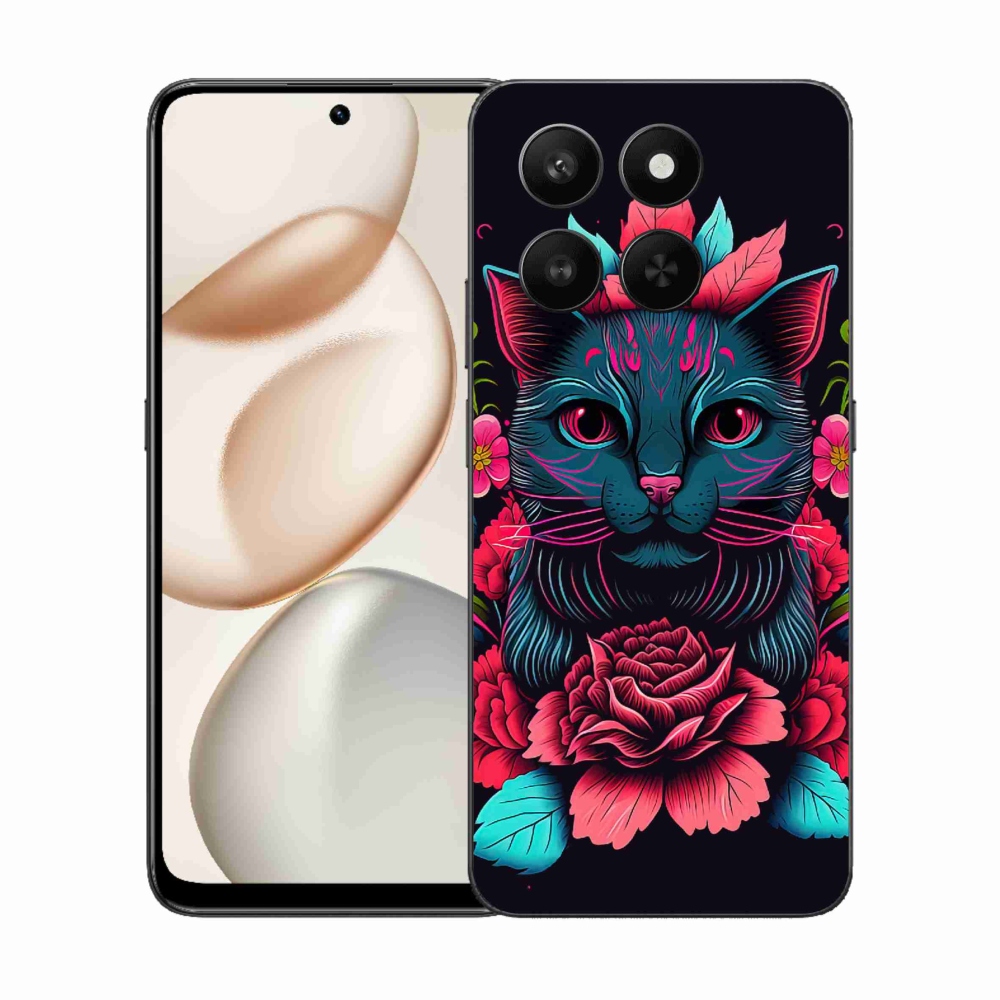 Gelový kryt mmCase na Honor 400 Smart 5G/4G/Honor X7d - květiny a kočka