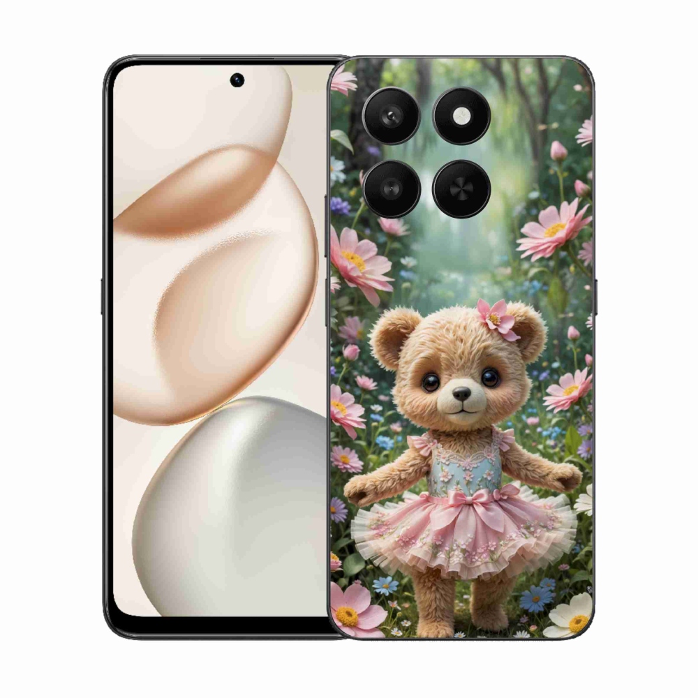 Gelový kryt mmCase na Honor 400 Smart 5G/4G/Honor X7d - roztomilý medvídek v květinách