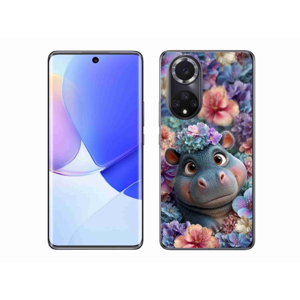 Gelový kryt mmCase na Honor 50 - hrošík v květinách