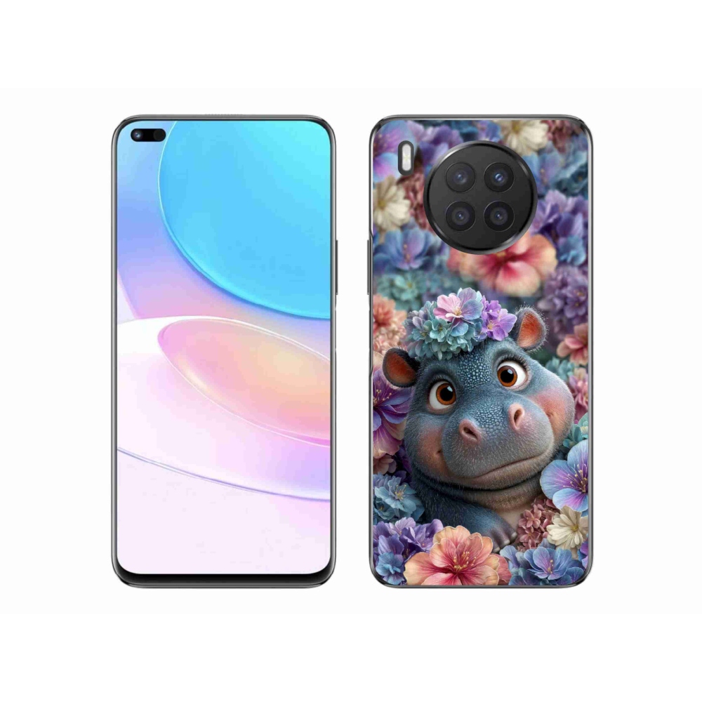 Gelový kryt mmCase na Honor 50 Lite - hrošík v květinách