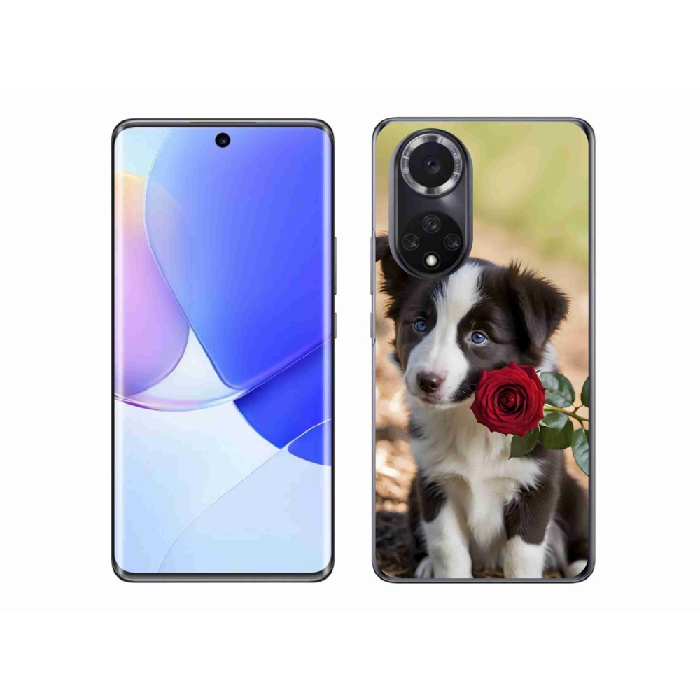 Gelový kryt mmCase na Honor 50 - roztomilá border kolie s růží