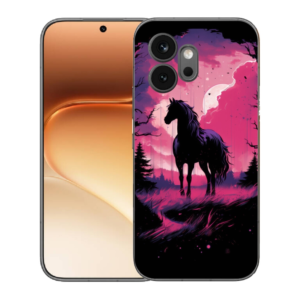 Gelový kryt mmCase na Honor 600 - černý kreslený kůň 1