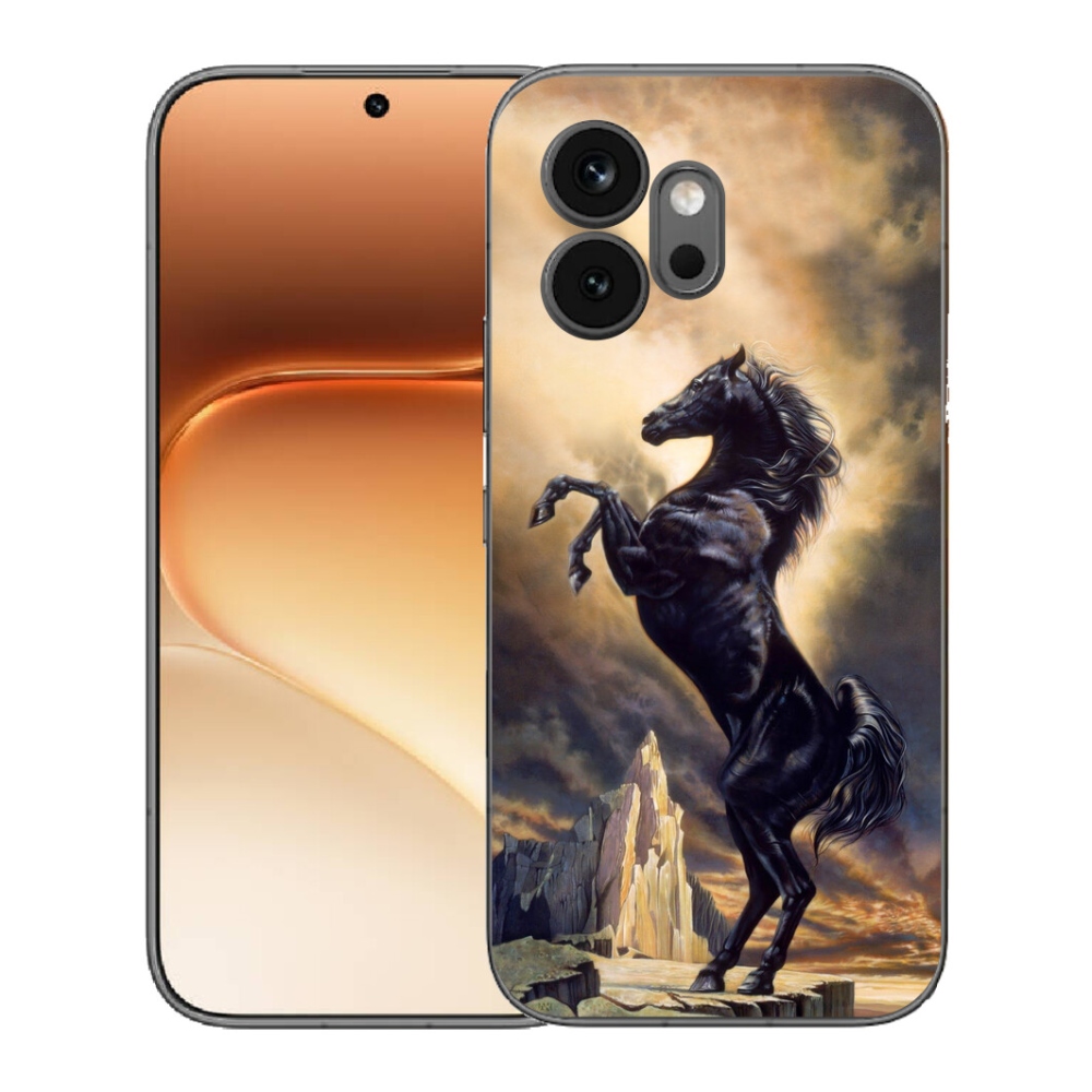 Gelový kryt mmCase na Honor 600 - černý kreslený kůň