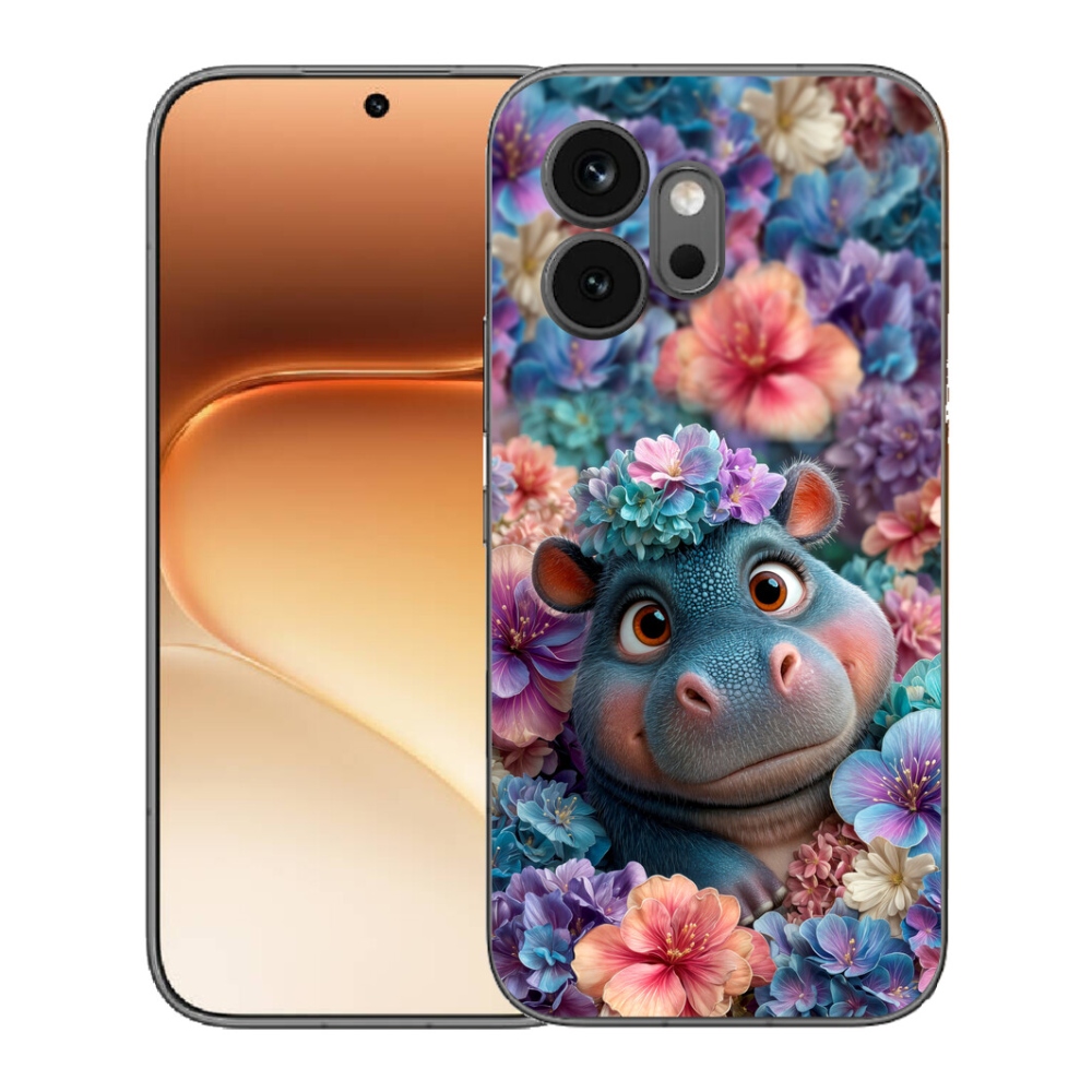 Gelový kryt mmCase na Honor 600 - hrošík v květinách