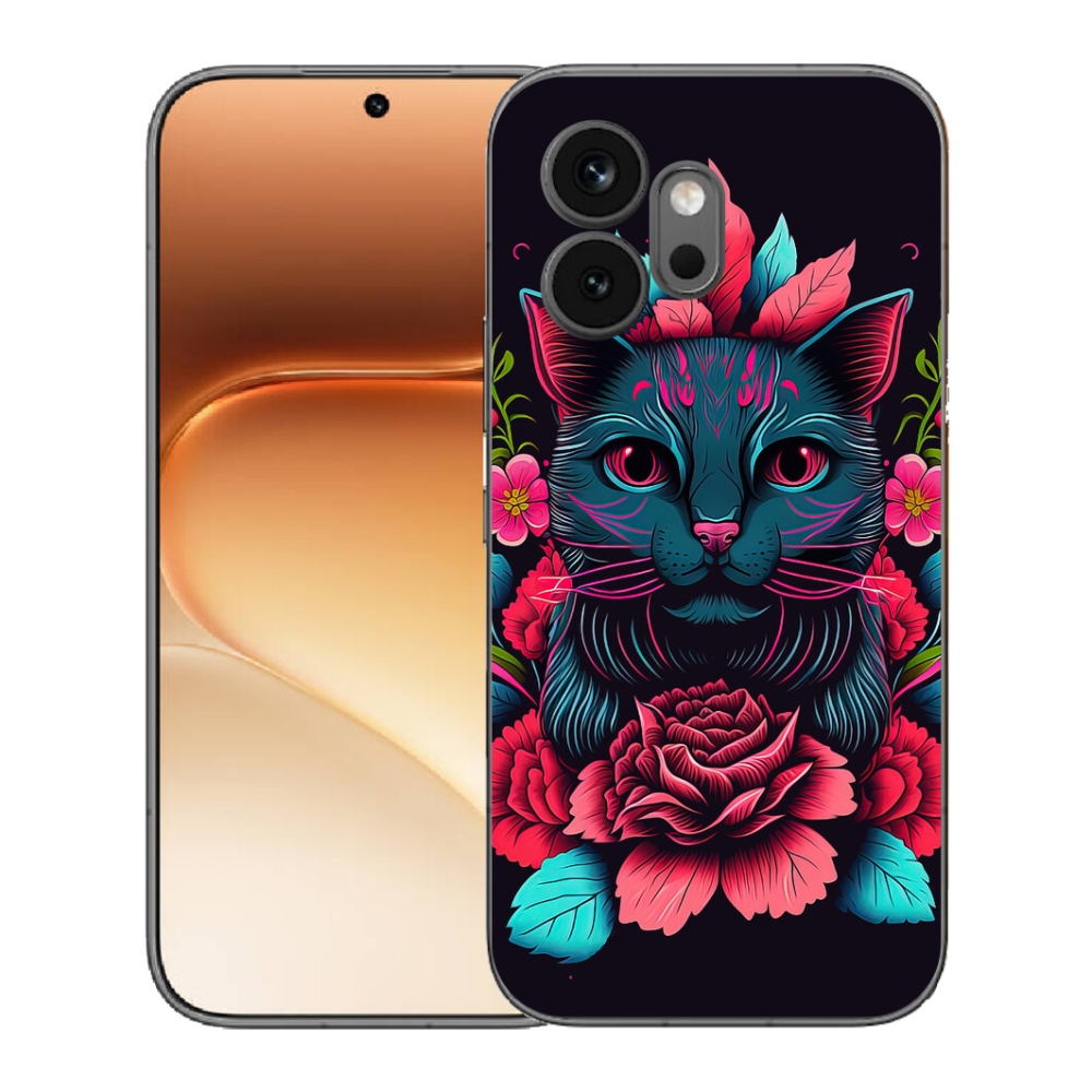 Gelový kryt mmCase na Honor 600 - květiny a kočka