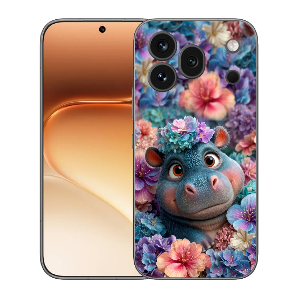 Gelový kryt mmCase na Honor 600 Pro - hrošík v květinách